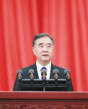 汪洋代表政协第十三届全国委员会常务委员会，向大会报告工作。新华社